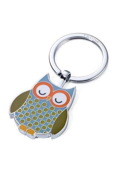 Troika Ziggy Keychain - Owl Chrome Plated - Enameled Metal