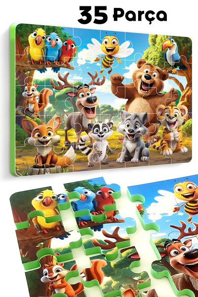 EVAKANCA 35 Parçalı Orman Hayvanları Kalın Çocuk Puzzle Yapboz