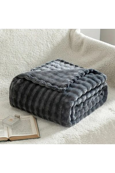 baladı home ev tekstil home collection Dark Gray Puff Double Blanket Buble (1 Piece) Quality Product