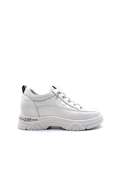 Guja Genuine Leather 2 cm Hidden Heel Rubber Laced White Women's Casual Sneakers