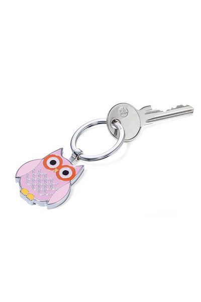 Troika Rosy Keychain - Curly - Chrome Plated Enamel Metal, Pink