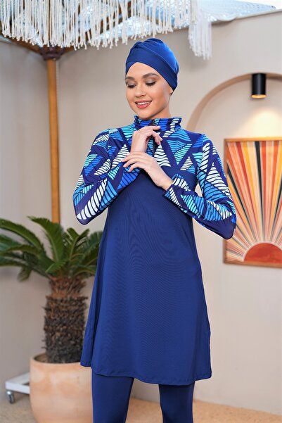 SEBOTEKS Zipper Detailed Long Sleeve Closed Hijab Swimsuit 3755