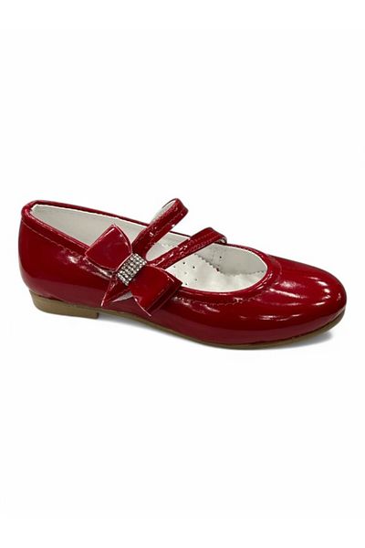 iskarpino Bow Velcro Patent Leather Red Girls' Ballerina Evening Dress Shoes
