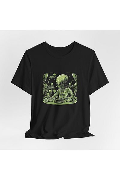 IVART Alcoholic Alien Printed -unisex -100% βαμβακερό μαύρο μπλουζάκι με κοντό μανίκι