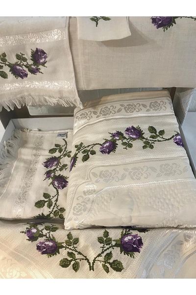 Vinezza Home Collection Dowry 6 Piece Floral Embroidered Etamine Prayer Rug Set Bundle Set