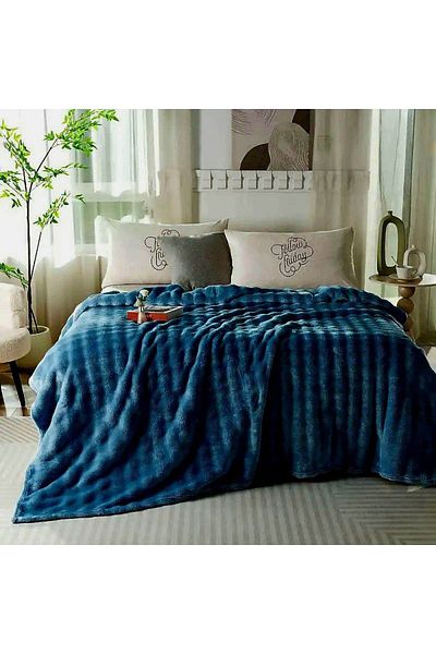 baladı home ev tekstil home collection Navy Blue Puff Double Blanket Buble (1 Piece) Quality Product