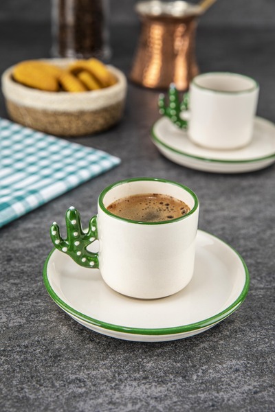 miras home El Yapımı Kaktüs 2 Kişilik Kahve Seti, 2'Li Espresso ve Türk Kahvesi Fincanı (96-808-K-2-A)
