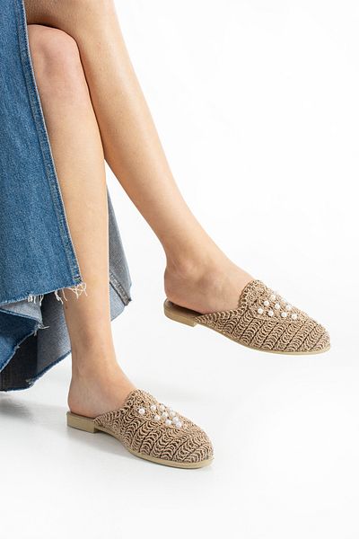 Moda Devrin Mink Pointed Pearl Women's Slippers Outdoor and Home Slippers