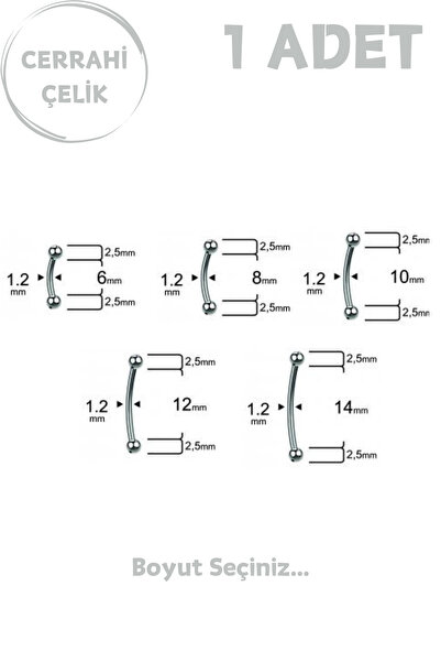 Blisse Piercing Unisex Cerrahi Çelik 2.5mm Toplu Rook Kaş Daith Helix Kıkırda...