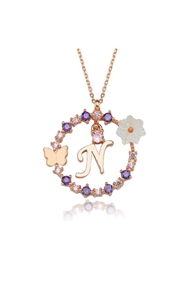 Karem Jewellery Manolya Çiçeği N Harfi 14 Ayar Rose Altın Kaplama Kadın Kolye