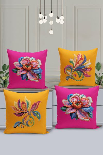 Filamente Set de 4 huse de pernă - aspect cu model de broderie - imprimare digitală pe două fețe