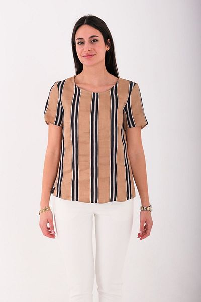 Blues Outlet ΓΥΝΑΙΚΕΙΑ ZERO COLLAR ΜΑΥΡΟ ΛΕΥΚΟ ΡΙΓΕ ΜΠΛΟΥΖΑ ΜΠΛΟΥΖΑ-ΚΑΦΕ