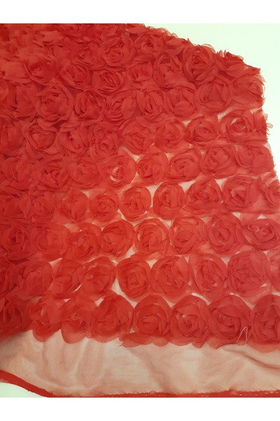 Safir Kumaş 3 Boyutlu Kabartmalı Tül Zemine Gül Desen Dantel 1.5 Metre