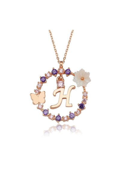 Karem Jewellery Manolya Çiçeği H Harfi 14 Ayar Rose Altın Kaplama Kadın Kolye