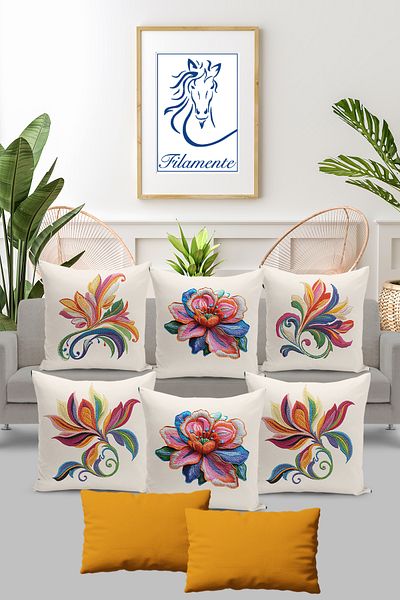 Filamente Set of 8 Throw Pillow Cases with Embroidery Pattern