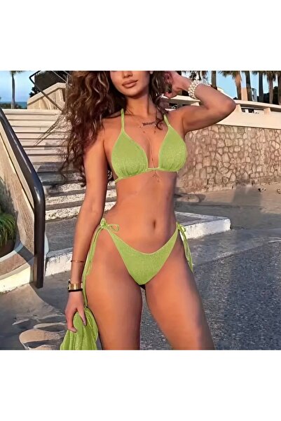 Yeşil Simli Bikini Takımı
