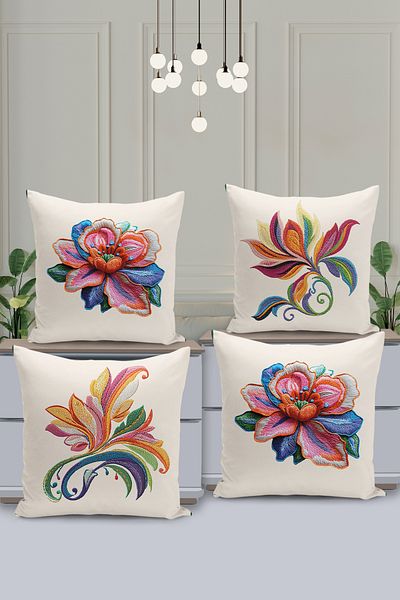 Filamente Set de 4 huse de pernă - aspect cu model de broderie - imprimare digitală pe două fețe