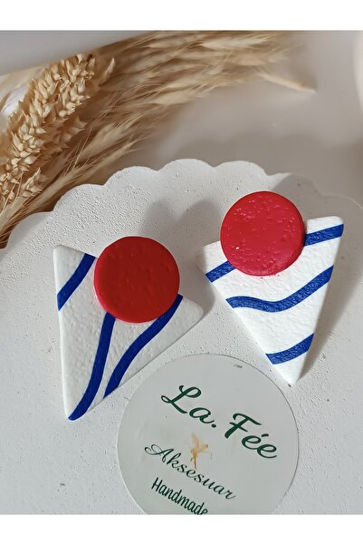 La fee aksesuar Blue & Red & White Striped Ultra-Light Polymer Clay Top Ash u...