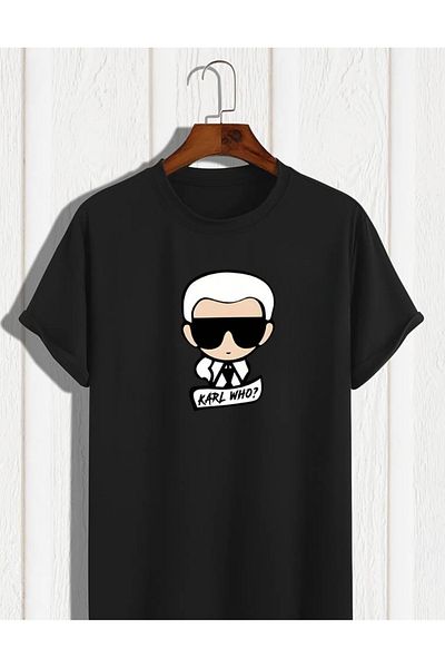 AEMİ Tricou negru oversize unisex Karl Who imprimat