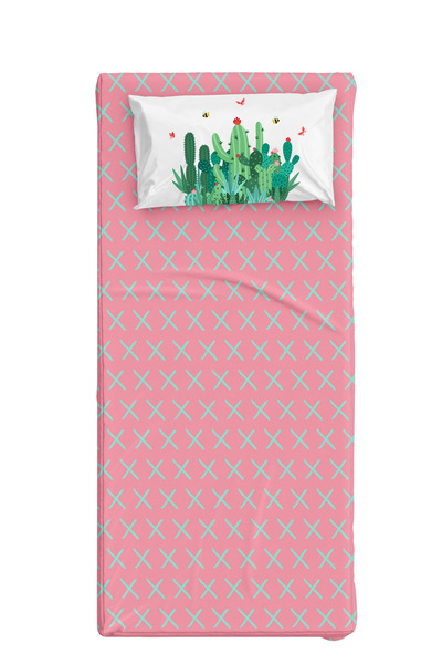 itsybitsy طقم ملاءات سرير أطفال عضوية مفردة - نمط X والصبار - سلسلة Cactopia