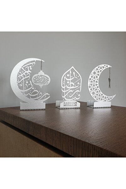 Wall Art İstanbul 3'lü Metal Mübarek Ramazan Mumluk Seti - Gümüş - Hoşgeldin ...