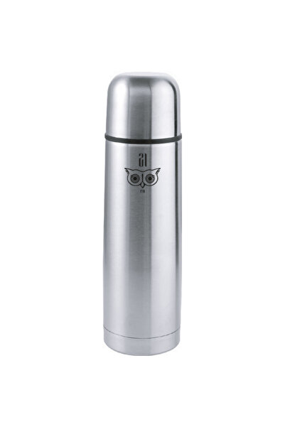 Deri Taşıma Çantalı, Bardaklı, Gümüş Termos, 750 Ml