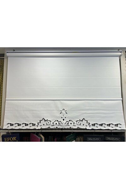 VANESSA PERDE İşlemeli Nakış Stor Perde Mat Polyester 150 X 200 Metal Kasa Ve Yan Kapak Ekru Renk