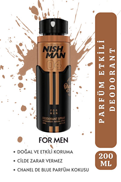 NISHMAN Erkek Sprey Deodorant 21 Saat Etkili Koruma - Blue Man - 200 ml