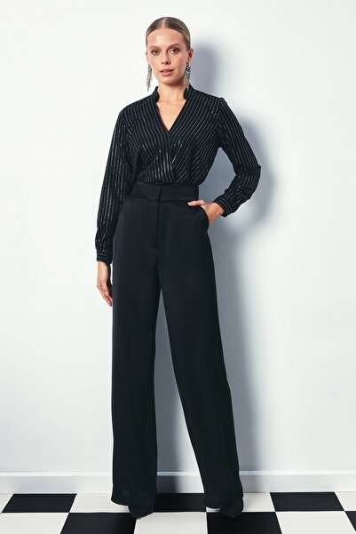 Sateen Блуза Kruvaze з яскравими смужками - ЧОРНА