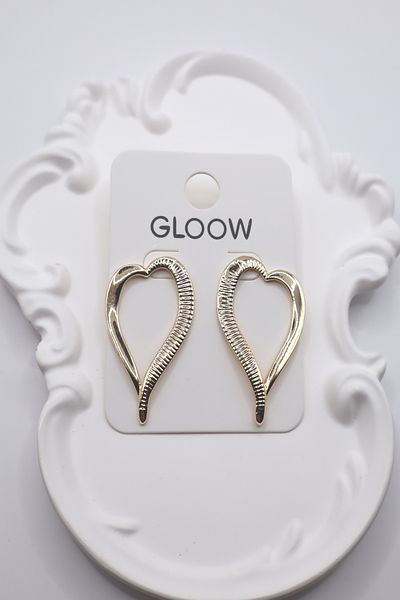 DEMOKAN Women Earrings Half Line Pattern Hollow Large Slope Heart Earrings