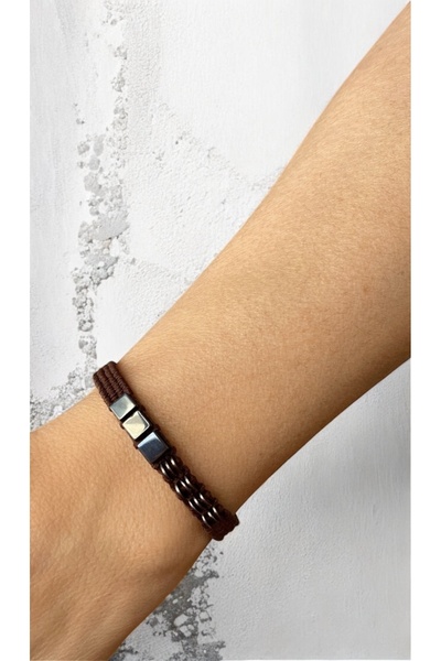 Bensei Takı Dükkanı BENSEİ سوار منسوج باللون البني الداكن، سوار قابل للتعديل ...