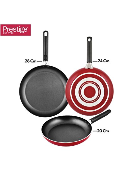 Prestige Frypan set of 3 pieces|Aluminium|Non-stick|Dishwasher Safe-Red