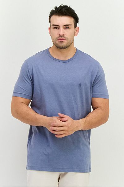 French Connection Men Crew Neck Short Sleeve Brand Logo T-shirts, Light Blue Heather