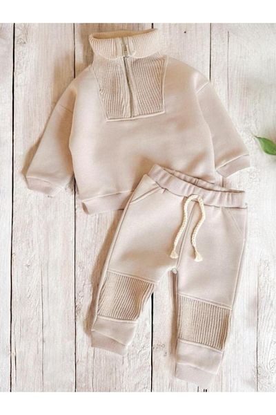 Necix's Knitwear Zipper Collar Detailed Raised Winter Set of 2