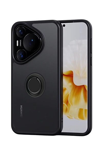 HANPORIUM حافظة هواوي بورا 70 برو غطاء سيليكون ممتص للصدمات مع حامل حلقي - أسود