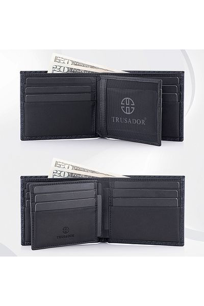 Trusador Savona Classic Carbon Genuine Leather Card Holder Men's Wallet with Rfid Protection Gift