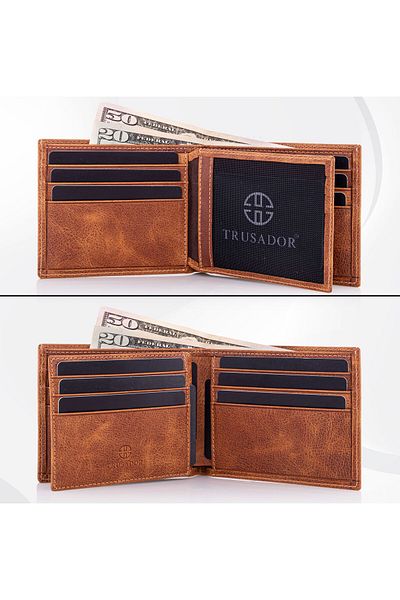 Trusador Savona Classic Tan Genuine Leather Card Holder Men's Wallet with Rfid Protection Gift