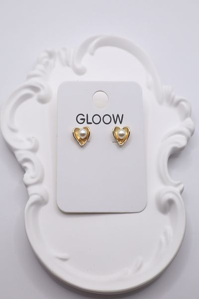 DEMOKAN Women's Earrings Tiny Pearl in the Middle Heart Earrings