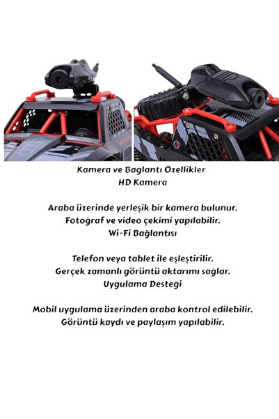 YILDIRIM OYUNCAK Uzaktan Kumandalı Full Fonksiyon Şarjlı Kamera Fotoğraf Video Çekimli Wifi Bağlantılı Off Road Araba