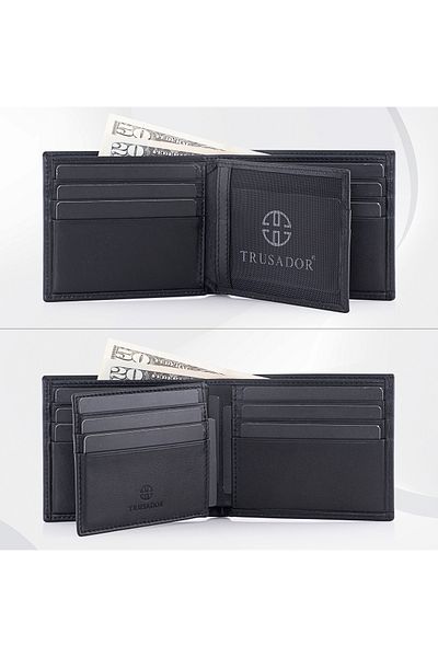 Trusador Savona Classic Black Genuine Leather Card Holder Men's Wallet with Rfid Protection Gift
