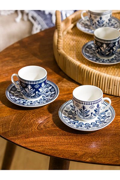 LC Waikiki Lcw Home Mixed Floral Printed Porcelain Coffee Cup Set for 6 People 90 ml