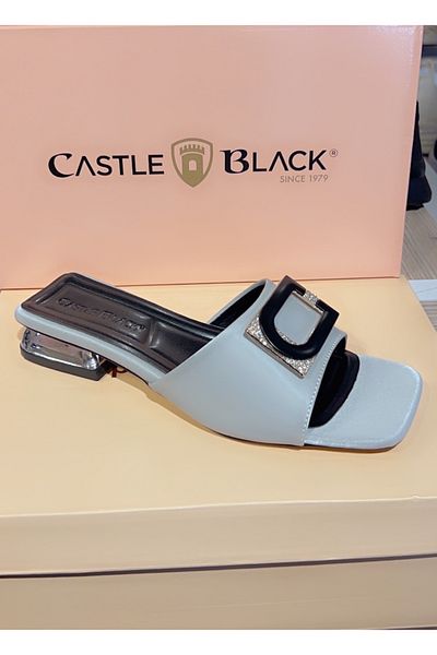 ARME CITY Castle & Black Ac35828 Short Heel Front Stone Comfortable Stylish Slippers