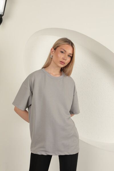 Lukas Gıronda Zero Collar Oversize Two Thread T-Shirt-Grey