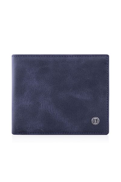 Trusador Savona Classic Navy Blue Genuine Leather Card Holder Men's Wallet with Rfid Protection Gift