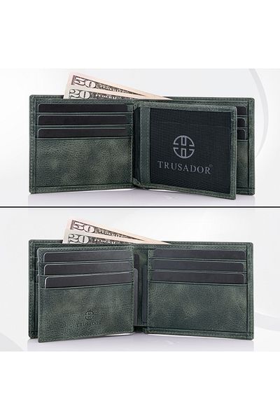 Trusador Savona Classic Green Genuine Leather Card Holder Men's Wallet with Rfid Protection Gift