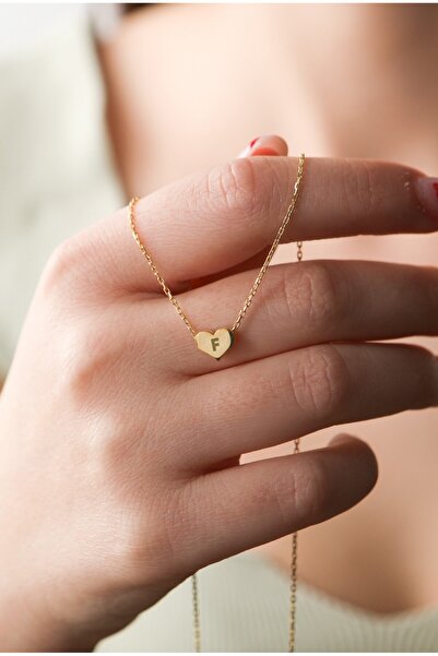 LİNOVE JEWELLERY F Harf Gümüş Kolye 925 Ayar Gümüş Üzeri 14k Altın Kaplama Ha...