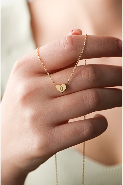 LİNOVE JEWELLERY Ü Harf Gümüş Kolye 925 Ayar Gümüş Üzeri 14k Altın Kaplama Ha...