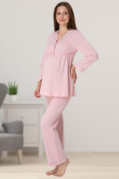 BLACKMORE Women's Powder Long Sleeve Cotton Breastfeeding Featured Maternity Maternity Pajamas Set