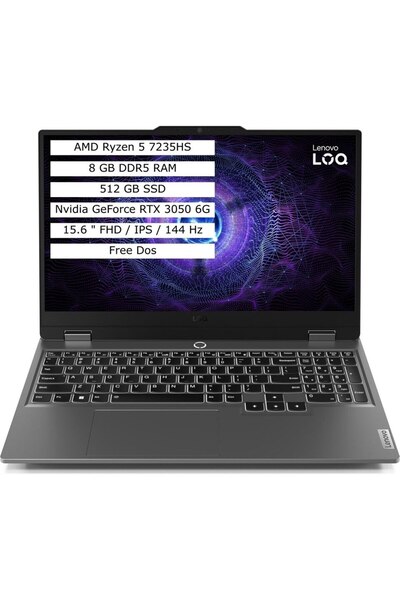 LENOVO LOQ 15ARP9 83JC000PTR R5-7235HS 8 GB 512 GB SSD 6 GB RTX3050 15.6" Fre...