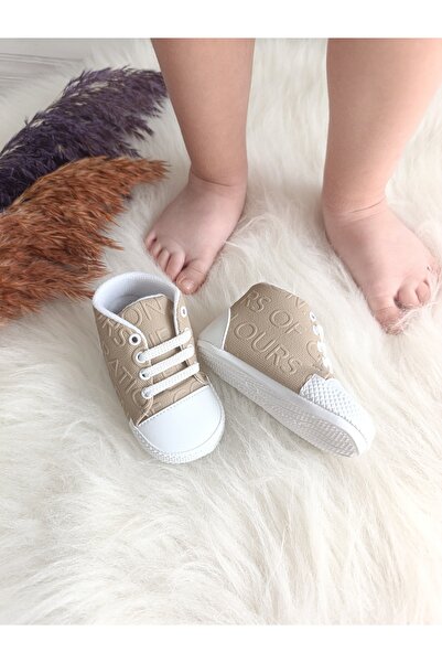Bebiccino Kız /erkek Bebek Patik Ayakkabı Yazılı Bağcıklı 18-19 Numara Bej
